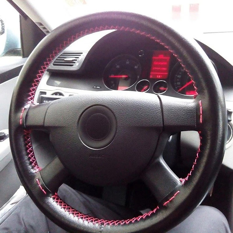 CHUSYYRAY 15" Steering Wheel Cover Genuine Leather for Chevy Silverado