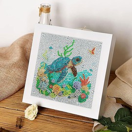 5D Sea Turtle Diamond Painting Kits for Kids Beginners with Wooden Frame,Full Round Drill Cute Turtle Diamond Art Kits for Children Girls Boys Ages 8-12,DIY Kid Big Gem Art,Home Wall Decor 6x6 Inch
