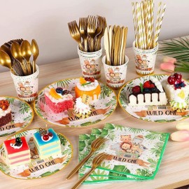 Pack of 20 Napkins Children's Birthday Party Motif Animals Napkins, Jungle Animal Theme Napkins, Leaves, Green for Forest Animals Birthday and Napkins Animals