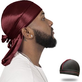 ForceWave Silky Durag for Men Wave Cap Satin Dorag for Men Women 360 Wave (Burgundy)