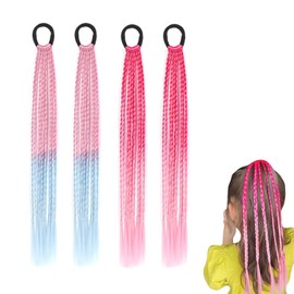 4 PCS Hair Extensions for Kids Clip in Coloured Hair Extensions Clips for Girls Hair Braids Hair Birthday Party Favors Children Performance