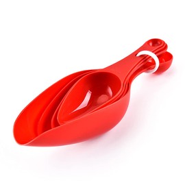 Double Ended Plastic Measuring Scoops & Spoons Set of 4 - Kitchen Scoops for Ice Flour Powder Spice Pet Food - Measuring Tools Great for Dry and Liquid Ingredients (Red)
