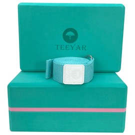 TEEYAR Truly High-Density Yoga Blocks - 2-Pack Durable Premium EVA 4 Inch(23x15x10cm, 300gx2) or 3 Inch(23x15x7.2cm, 230gx2) for Yoga/Pilates/Stretching (Tiffany+Pink Line, 23x15x10cm)