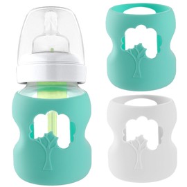 LuQiBabe Silicone Baby Bottle Sleeves Compatible with 5 oz Dr. Brown's Natural Glass Bottles Dishwasher-Safe Anti-Colic Baby Bottle Covers for Dr. Brown Wide-Neck Glass Bottles - 2-Pack