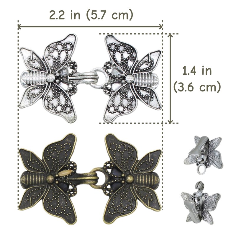 Butterfly Toggle Button, 4 Pairs, Vintage