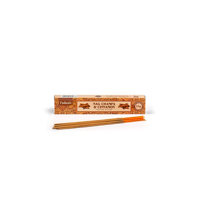 Tulasi Cinnamon Nag Champa, 15 Sticks x 12 Packs, Black,