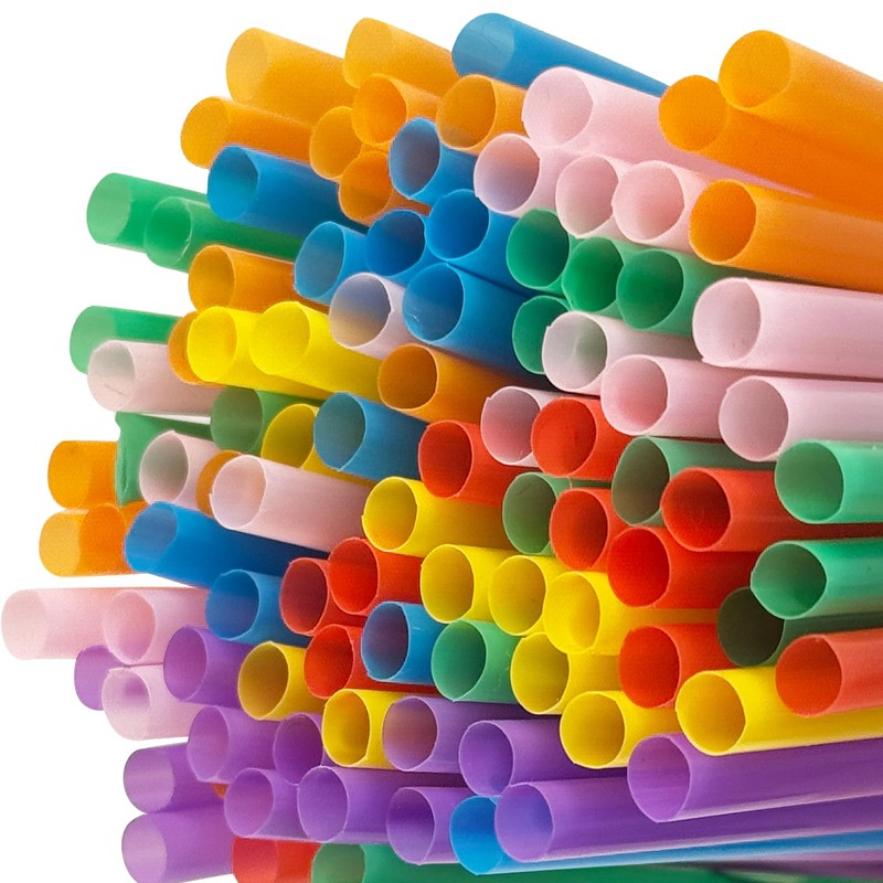 YAOSHENG 200pcs 8.26" x 0.2"Solid Colors Flexible Drinking Orange Straws,