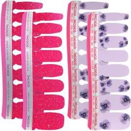 INCOCO "Dressy Set" Nail Sticker, No Hardening Required, Just Stick, Red, Glitter, Purple, Floral Print, Just Stretch, Nail Polish, Quick Drying, Foot Nails, Pedicure, Self Nail