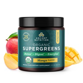 Ancient Nutrition Ancient Nutrition SuperGreens Powder with Probiotics, Organic Mango Flavor Greens, Made from Real Fruits, Vegetables and Herbs, Digestive and Energy Support, 12 Servings, 3.3oz
