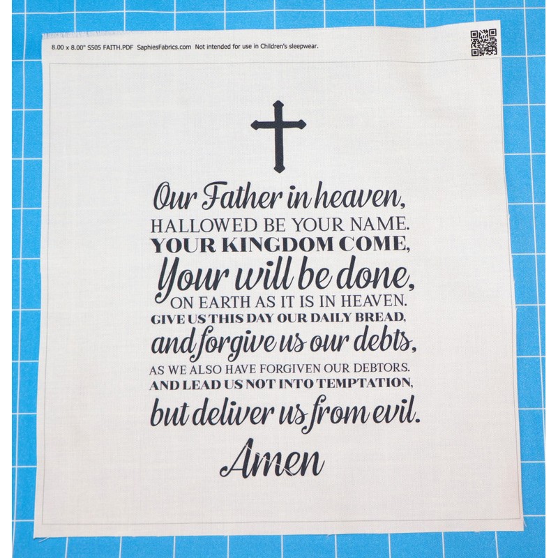 Fabric Panel 8"x8" Lord's Prayer Faith 100% Cotton Quilt Square