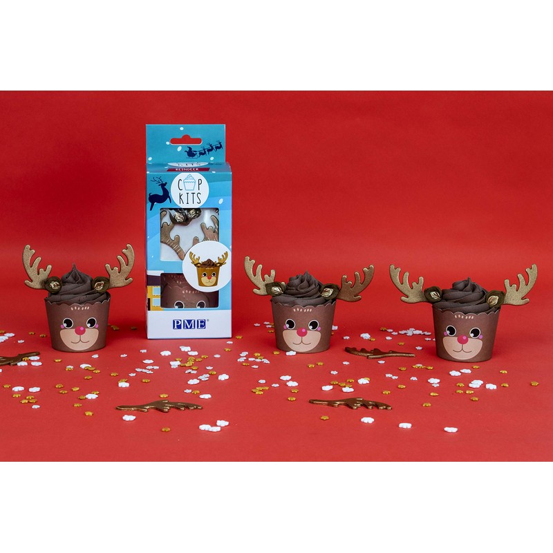 PME Cupcake Decorating Kit with Edible Toppers, Reindeer