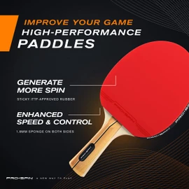 PRO-SPIN Ping Pong Paddles - High-Performance Set with Premium Table Tennis Rackets, 3-Star Ping Pong Balls, Compact Storage Case (4-Player Set, Red)