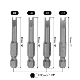 sourcing map 4 Pcs Magnetic U4 U6 U8 U10 Tip U-Shaped Batch Head Spanner Screwdriver Bits Tool