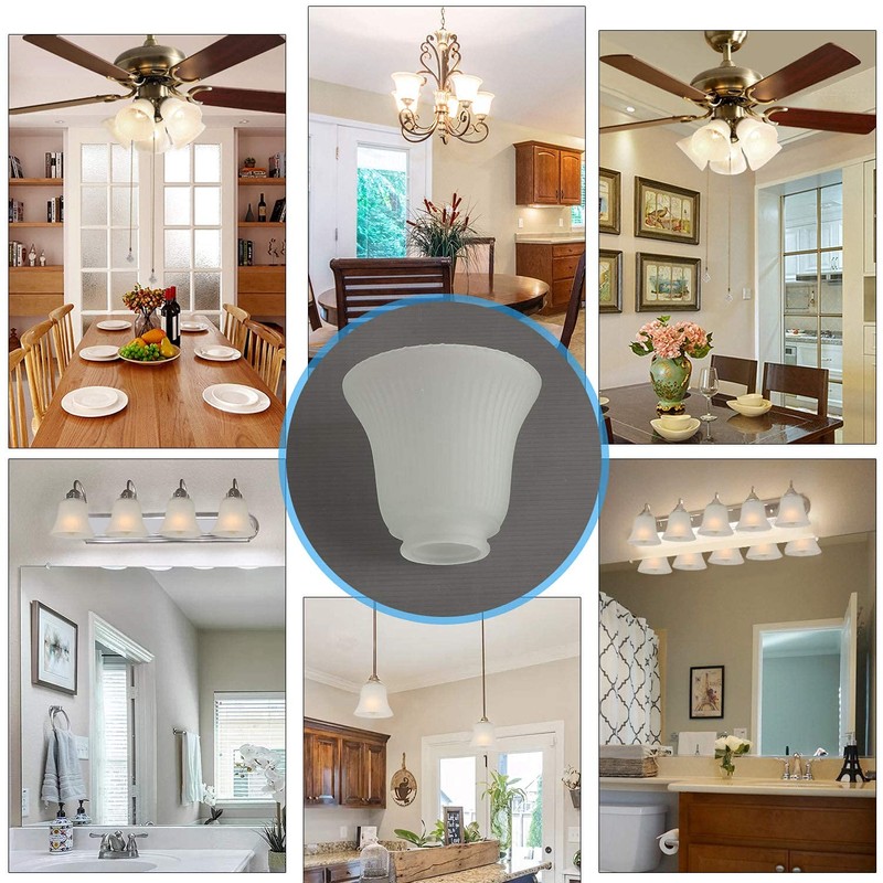 Anmire 2 Pack Frosted Ribbed Glass Shade, Bell Shaped Light