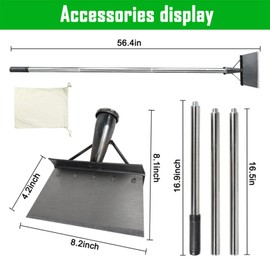 56.4" Metal Snow Shovel for Walkway, Multifunctional Garden Shovel for Sidewalk Scraping, Weeding, Digging, Snow Removal