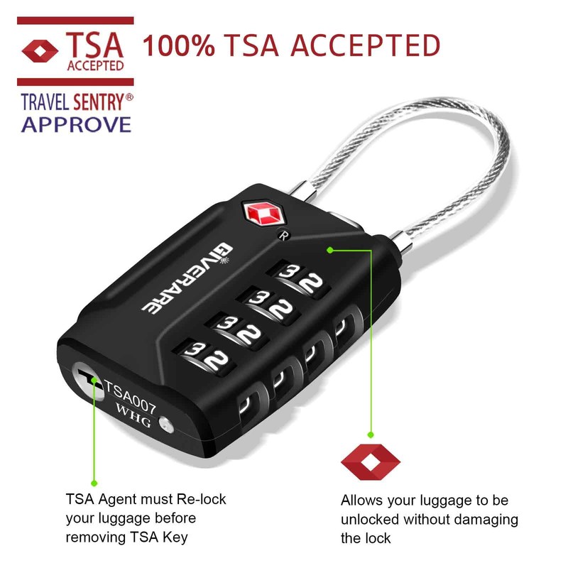 2 Pack TSA Approved Travel Luggage Locks, 4-Digit Metal Cable