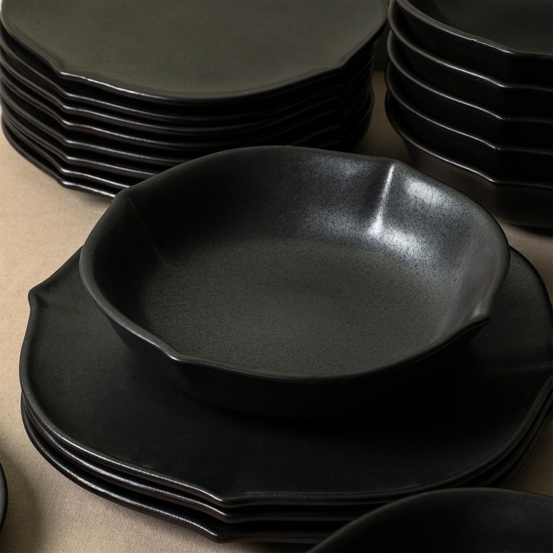 Stone Lain Baskerville 12-Piece Dinnerware Set Stoneware, Black