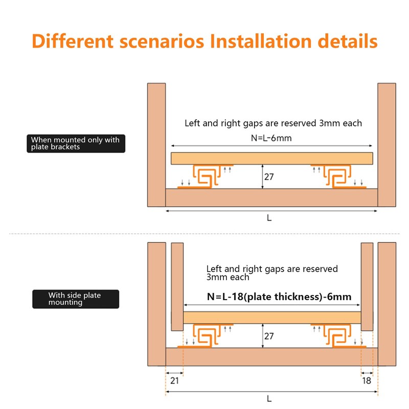 TMGSK Undermount Shelf Drawer Slide Soft Close Bottom Support Under