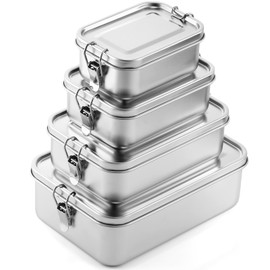 Umigy 4 Pcs Stainless Steel Food Containers 550/850/1400/2400 ml Metal Bento Lunch Box Stainless Steel Food Storage Containers, Lockable Clips to Leak Proof, Reusable Dishwasher Snack Boxes for Work