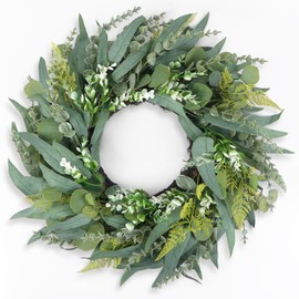 24" Eucalyptus Wreath for Front Door, Artificial Green Spring/Summer Wreaths with Willow Leaves, Fern Leaves and Berries for All Seasons, Farmhouse Wreath for Window, Fence, Porch, Wedding Decor
