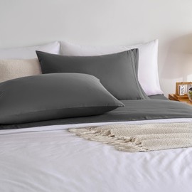 Full Size Bed Sheets Set, Grey Cooling Hypoallergenic Microfiber Double Bed Sheets, Soft Oeko-Tex Extra Deep Pocket Sheets & Pillowcases Wrinkle Free Bedsheets