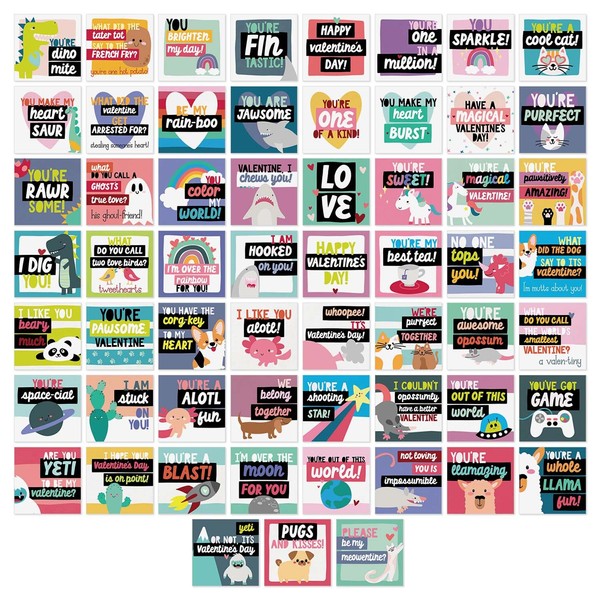 Mini Highlighted Text Valentine's Day Cards / 60 Adorable Colorful