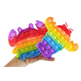 Set of 2 Rainbow Lobster and Crab Bubble Pop Fidget Toy - Ocean Sea Animal Silicone Push Poke Bubble Wrap Fidget Toy - Pop the Bubbles Down Then Flip it over and Do it Again - Sensory Stress Toy OT