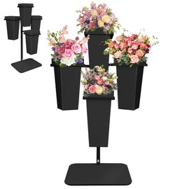PROLEE Flower Display Stand with Buckets, Metal Flower Pot Stand, Florist Bouquet Shelf for Wedding, Party, Events, Black