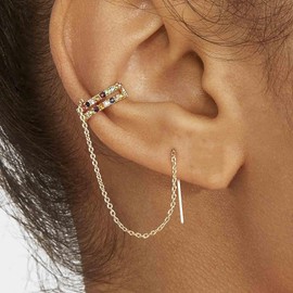 Cybche Vintage Lange Kette Ohr Manschette Ohrringe Gold Lange Quaste Einfädler Ohrringe Kristall Manschette Knorpel Ohrringe Bunt Strass Wickeln Crawler Ohrringe Schmuck Für Frauen