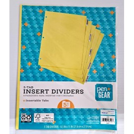 Pen + Gear 5-Tab Clear Insert Dividers with Customizable Tabs 8.5" x 11"