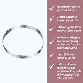 Westmark Tart Frame - Perfect Tart and Quiche Tins - Even Baking Results Thanks to Perforation - Silver, Diameter 20 cm