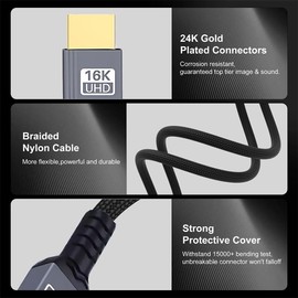 Right Angled 16K 8K UHD HDMI 2.2 Version 96Gbps Cable 2M Type-A Male to HDMI Male HDTV 90 Degree for HDTV Desktop Laptop Monitor