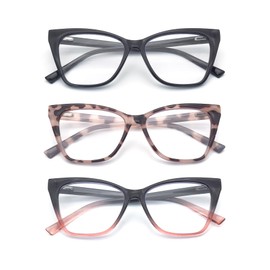 HIGHLIKE 3-Pack Reading Glasses for Women Stylish Oprah Cat-Eye Spring Hinge Readers Anti Blue Light Eyestrain/Glare/UV, Black Black-Pink Pink-Bdot 1.5 x