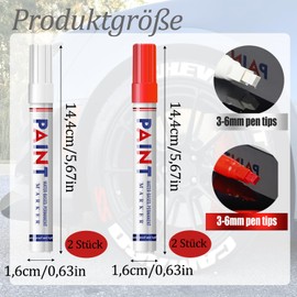 Altaroo Pack of 4 Tyre Pens, White Red Tyre Pen, White Waterproof Tyre Pen, White Waterproof for Car, Motorcycle, Tyres, Glass, Metal, Rubber