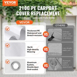 VEVOR Carport Replacement Canopy 10x20' Cover Heavy Duty, Garage Top Tent Shelter Tarp Waterproof & UV Protected, Easy Installation with 40 Free Ball Bungeess(Only Cover, Frame Not Include)