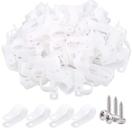 Glarks 120Pcs 5/8 Inches White Nylon Screw Mounting R-Type Cable Clip Wire Clamp with 120Pcs Screws for Wire, Cable, Conduit and Cable Conduit Kit （White）