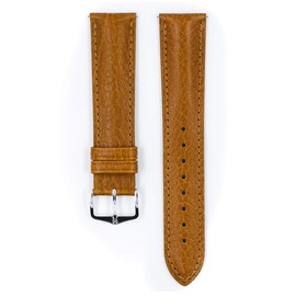 Hirsch Camelgrain Calf Watch Strap - Honey Band/Silver Buckle - L - 22mm / 20mm - Shiny Silver Buckle - Leather Band