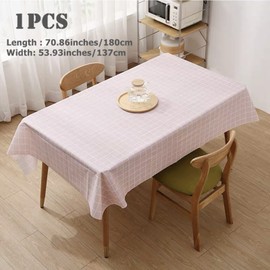 Aisszhao 137 * 180cm Wipe Clean PVC Tablecloth,Rectangular Large Easy Care Table Cover Pink Checkered Reusable Oil-proof Gingham Table Cloth for Holiday Dinner Outdoor Picnic (Pink plaid)