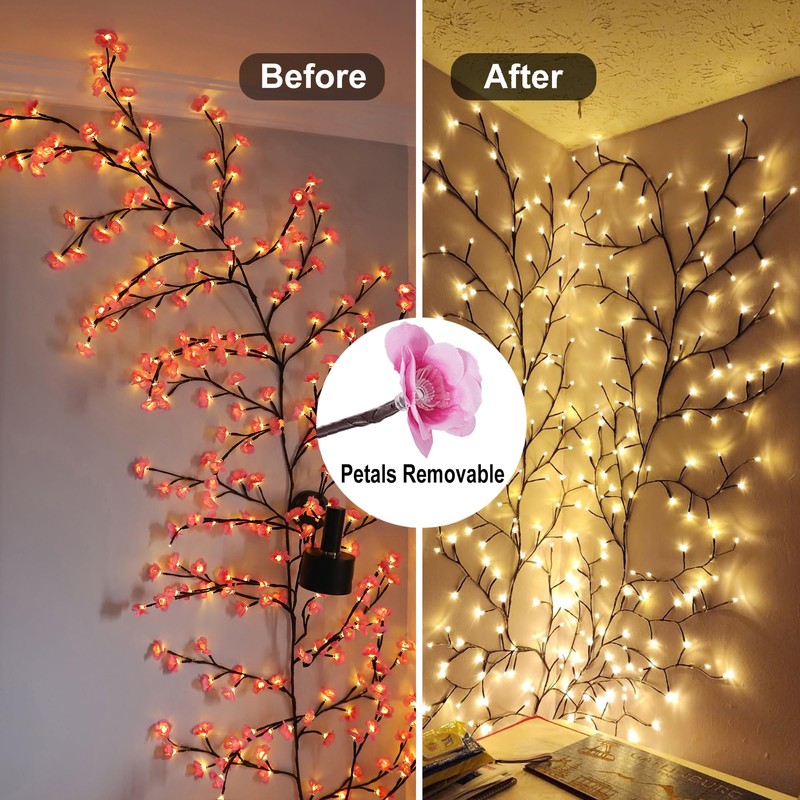 AOLTNRC Cherry Blossom Branches Lights, 48 LED 5.25 FT USB-Powered