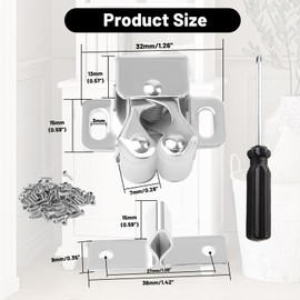 QINGHEC 10 Pcs Roller Catch Cupboard Cabinet Door Latch Twin Double Catches, Double Roller Door Catch with Screw, Strong Hold Kitchen Cabinet Door Catches for Cupboards Closet Wardrobe-Silver