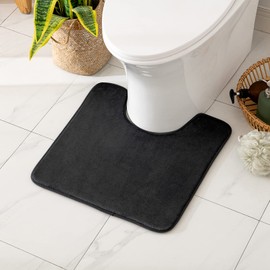 MIULEE Non Slip Toilet Mat Pedestal Mat for Toilet WC Bath Mat Absorbent Washable Thickened Soft - U Shape Bathroom Mat 45x45 cm Black
