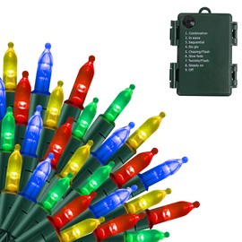 Uptotop Battery Operated Christmas Mini String Lights, 50 LED 16FT String Lights Outdoor, Waterproof Mini Tree Lights with 8 Modes, Xmas Decorations for Indoor Patio Garden Party Decor(Multi-Colored)