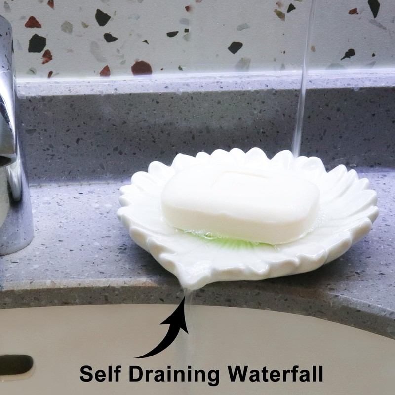 Self Draining Soap Dish Inspired by Daisy Flower Ceramic Waterfall