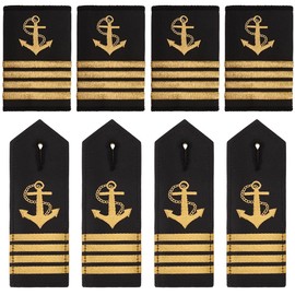 WEBEEDY 4 Pairs 2 Styles Epaulettes Curved Trim Flaps Gold Anchor Epaulettes Badges Epaulettes Hard Board Captain Maat Marine Fleet Admiral Uniform Four Bars Gold Stripes, Black, Gold