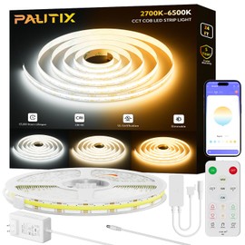 PAUTIX COB LED Strip Light White CCT Tunable 24ft/7.5m,UL-Listed 4800LEDs Dimmable 2700K-6500K CRI90+ 24V LED Tape Light Kit with APP Control/Music Mode,for Under Cabinet Bedroom Kitchen DIY Lighting