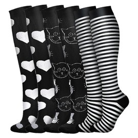Ausein Medias de Compresion Mujer y Hombre, 3 Pares Calcetas de Compresión Elásticas de Algodon, Unisex Calcetines Largo 15-20 mmHg, Socks Santiembolicas Varices para Deportivos, Correr, Viaje,Fitness