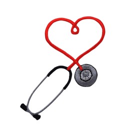 Red Medical Heart Stethoscope Embroidered Iron on Patch