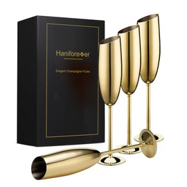 Gold Champagne Flutes Set of 4,Stainless Steel Champagne Glasses for Celebration Toasting Birthday Anniversary Bride Groom Mr Mrs Wedding Party,Long Stem Metal Wine Cups for Christmas,Outdoor