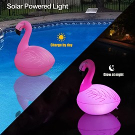 Cootway Floating Pool Lights Pack of 2, Solar Flamingo Pool Lights Waterproof, Glow in The Dark Solar Floating Pool Lights, Inflatable Floating Lights for Pool Wedding Party Decorations