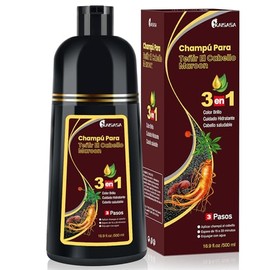 Chestnut Brown Hair Dye Shampoo 3 in 1, Shampoo para Canas con Tinte, Champ para Teir el Cabello Maroon, Champ Tinte Cubre Canas para Mujer y Hombres 